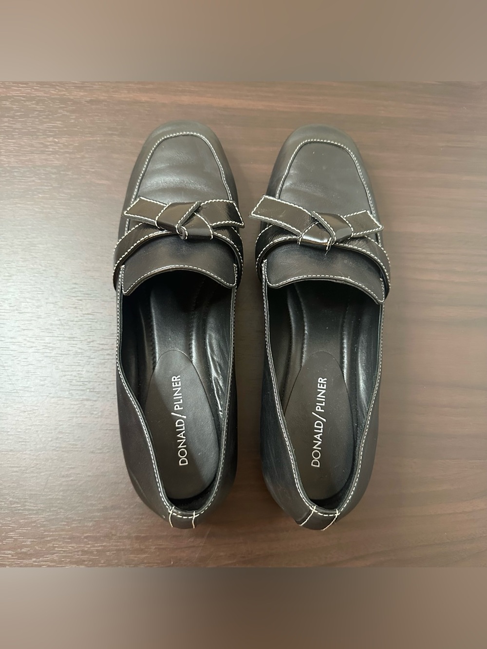 Donald Pliner Deane Black Leather Square Toe Slip-On Loafer Flats Bow, Women's 9 - Picture 4 of 12